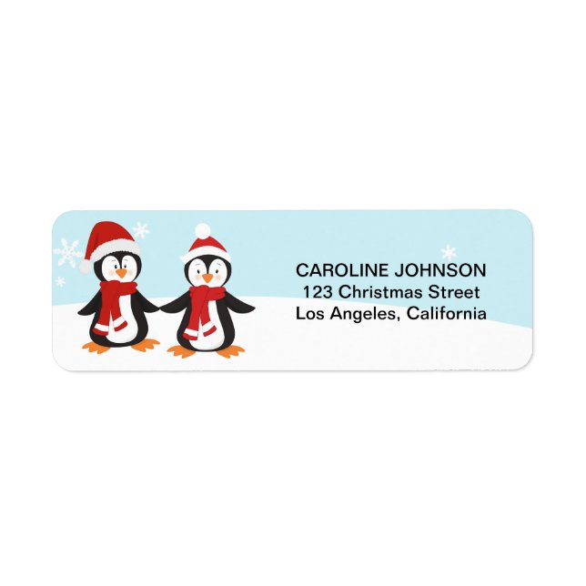 Penguins de Noël Étiquettes de adresse de vacances (Devant)