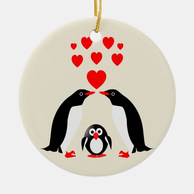 Penguins family ceramic ornament (Front)