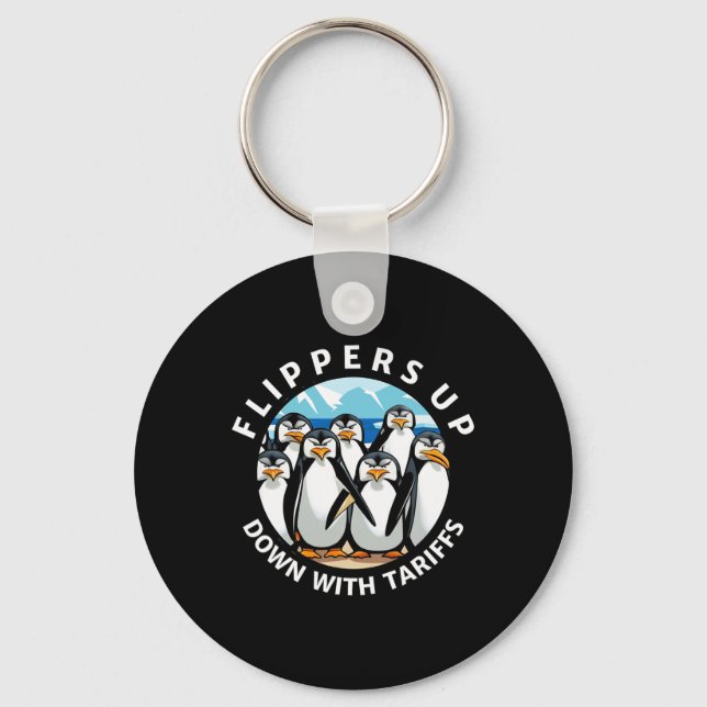 Penguins Flippers Up Protest Against Trump Tariffs Keychain (Front)