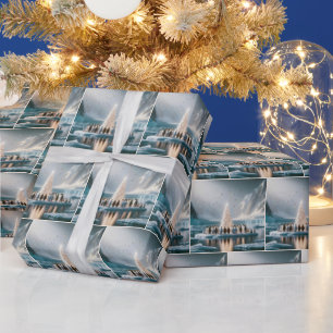 Penguins Gathering Around a White Christmas Tree Wrapping Paper