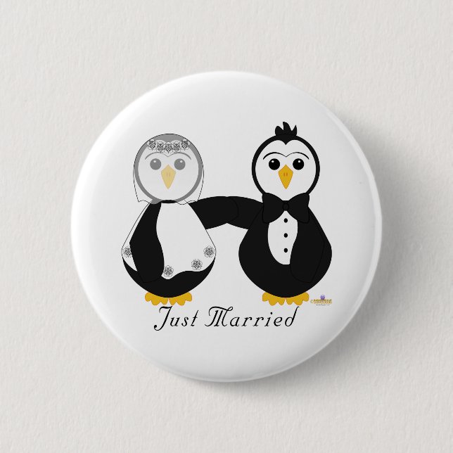 Penguins Getting Married Just Married 2 Inch Round Button (Front)