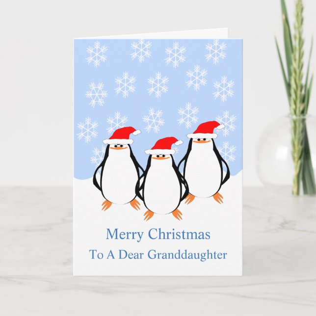 Penguins Granddaughter Christmas Holiday Card (Front)