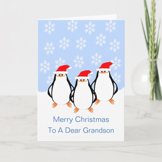 Penguins Grandson Christmas Holiday Card (Front)