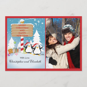 Penguins Happy Couple Holiday Christmas Photo Card