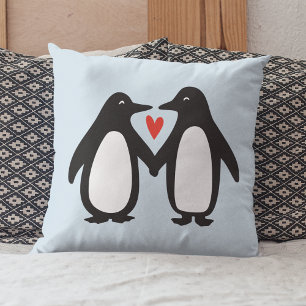 Penguins Holding Hands Cute Couple Throw Pillow