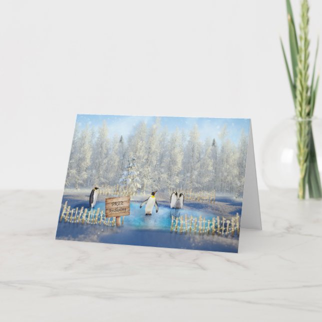 Penguins ice skating Christmas card (Front)