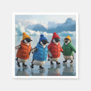 Penguins Ice Skating On an Arctic Lake Napkin