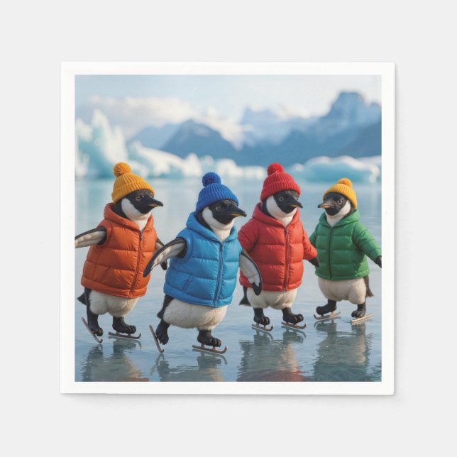 Penguins Ice Skating On an Arctic Lake Napkin (Front)