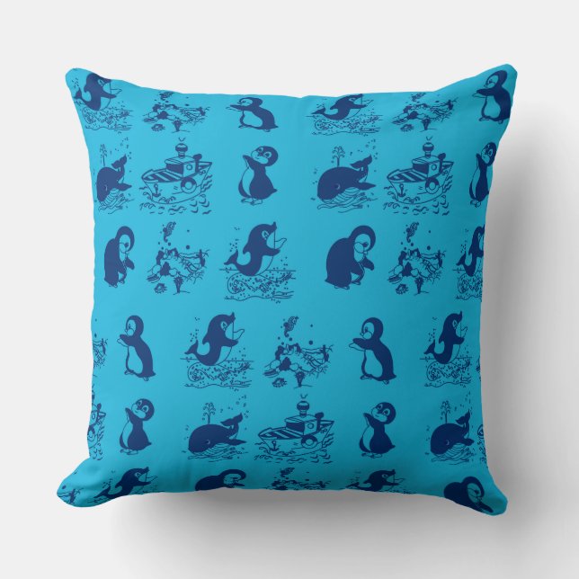 penguins in Antarctica Throw Pillow (Front)