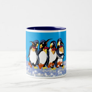 Penguins in bowties, Merry Christmas! Two-Tone Coffee Mug