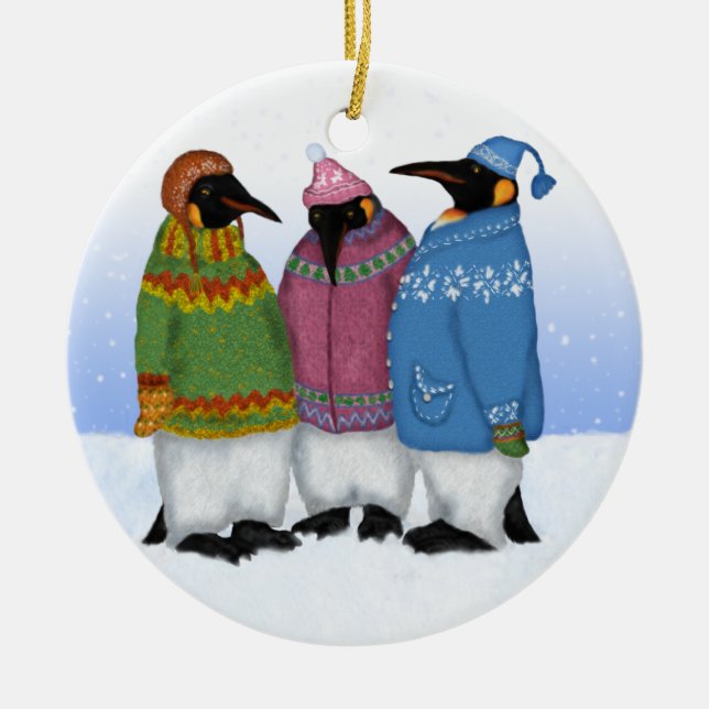 Penguins in Hand knitted Sweaters Ornament (Front)
