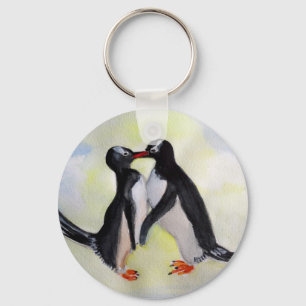 Penguins Love Button Key Ring