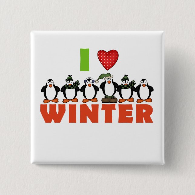 Penguins Love Winter Tshirts and Gifts 2 Inch Square Button (Front)