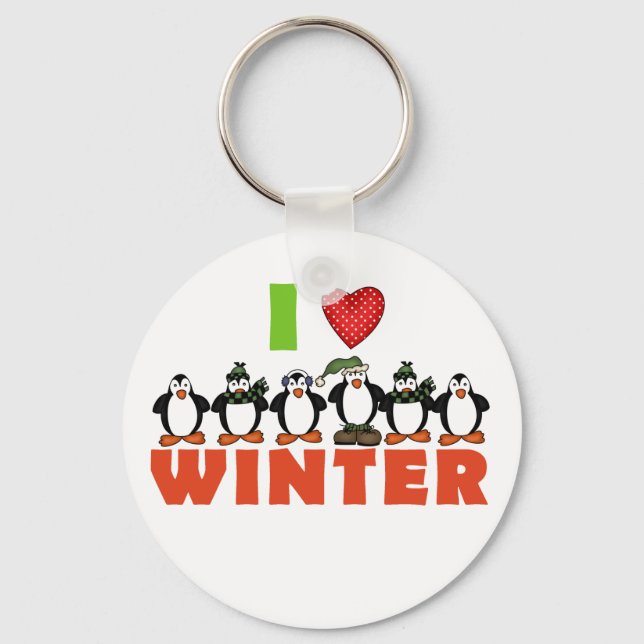 Penguins Love Winter Tshirts and Gifts Keychain (Front)