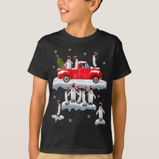 Penguins Lover Red Truck Santa Hat Penguin Christm T-Shirt