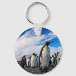 Penguins Marching Blue Sky Keychain