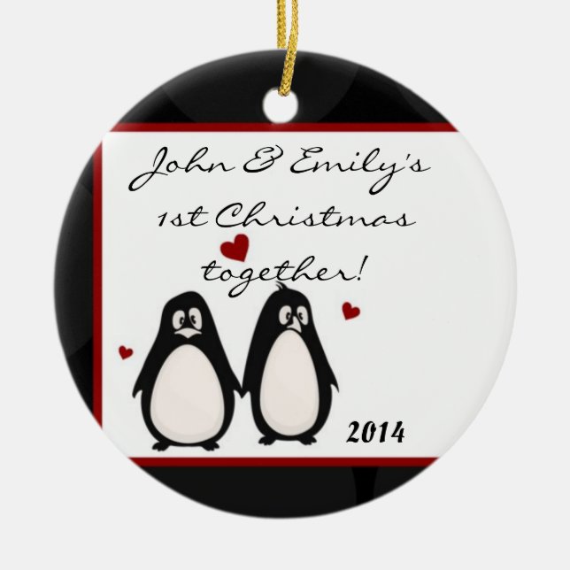 Penguins Mate for Life Nom personnalisé Ornement (Devant)