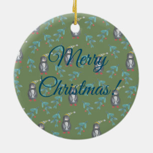 Penguins Merry Christmas Holidays Mood  Ceramic Ornament