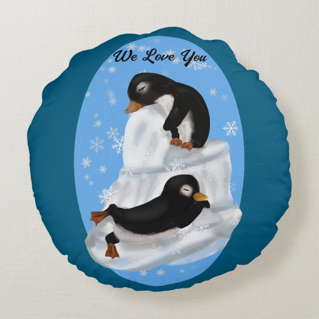 Penguins Napping  Round Pillow (Back)