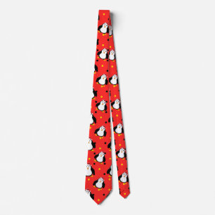 Penguins on christmas mood Santa hat and fun Tie