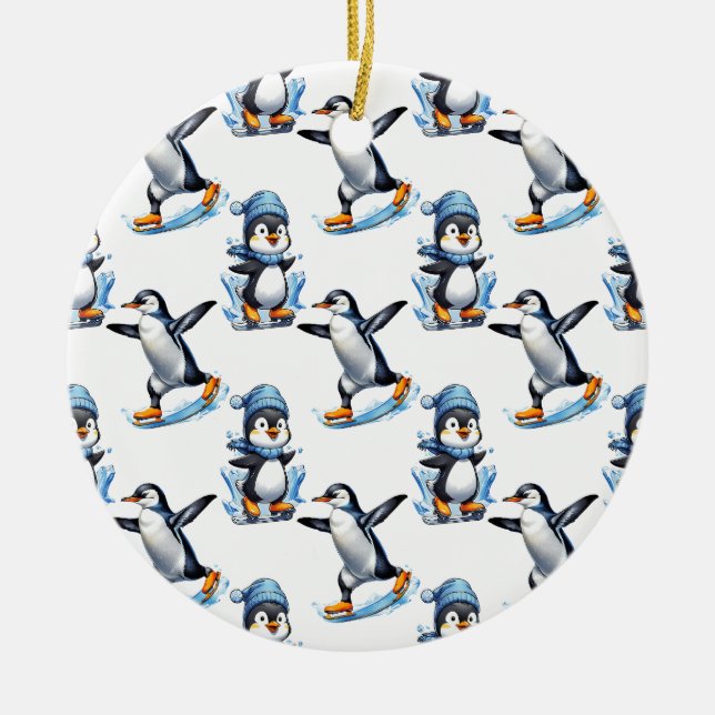 Penguins Pattern Design  Ceramic Ornament (Front)