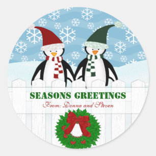 Penguins Personalized Christmas Stickers