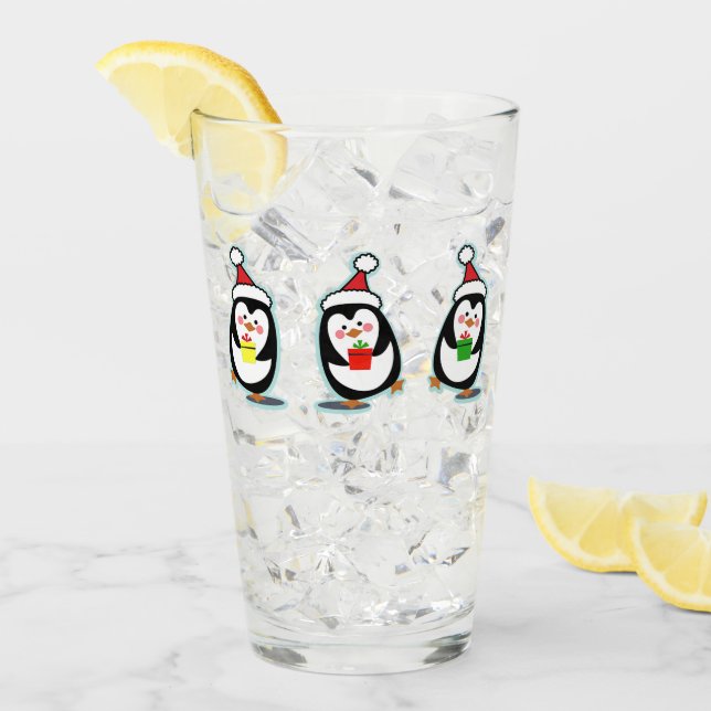 Penguins Pint Glass - Christmas Holiday Design (Front Ice)