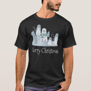  Penguins & Polar Bear Pop Art Christmas T-Shirt