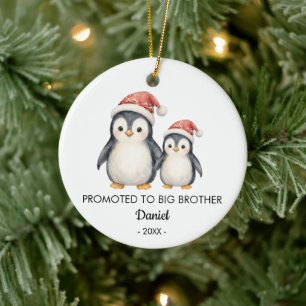 Penguins Promoted to Big Brother Photo Christmas Ceramic Ornament