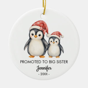 Penguins Promoted to Big Sister Photo Christmas Ceramic Ornament