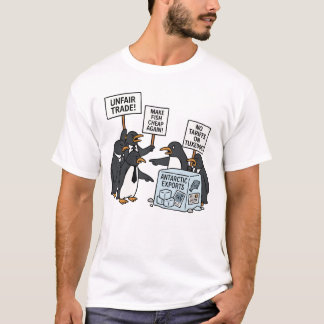 Penguins Protest Against Tariffs Funny Penguin T-Shirt
