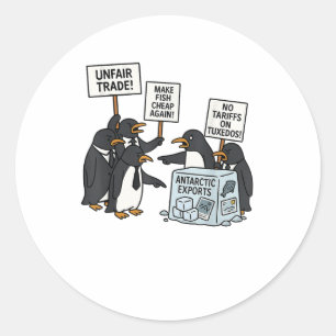 Penguins Protest Against Tariffs Funny Penguin Tar Classic Round Sticker