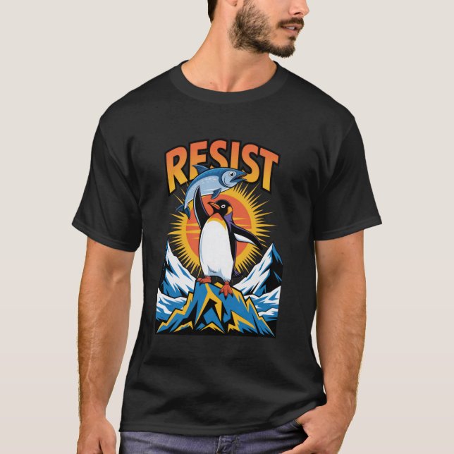 Penguins Protest Against Tariffs Funny Penguin Tar T-Shirt (Front)