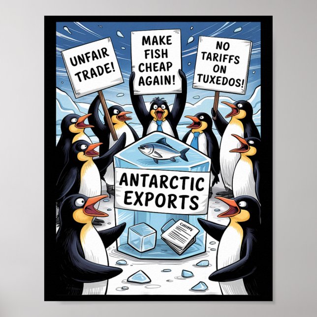 Penguins Protest Against Trump Tariffs Funny Pengu Poster (Front)
