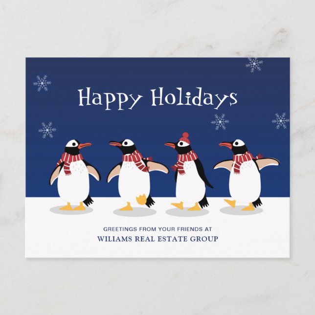 Penguins Red Scarf Christmas Corporate Greeting Holiday Postcard (Front)