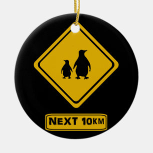 penguins road signs ceramic ornament
