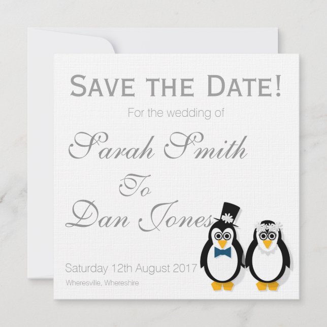 Penguins Save the Date Wedding (Customizable) (Front)