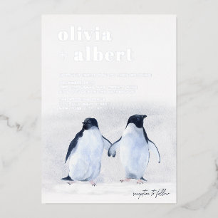 Penguins Silver Winter Elegant Modern Wedding