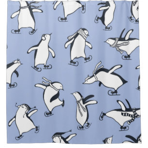 Penguins skating, hand-drawn vintage pattern