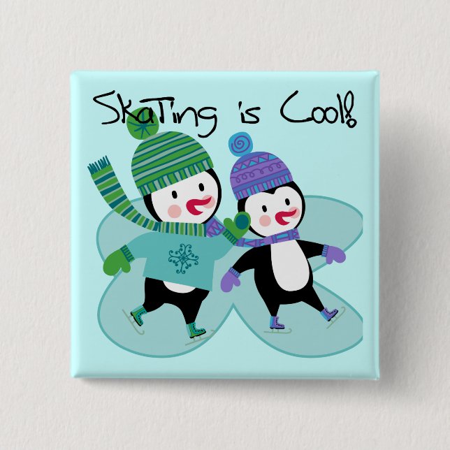 Penguins Skating is Cool 2 Inch Square Button (Front)