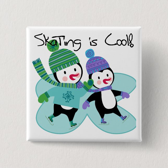 Penguins Skating is Cool 2 Inch Square Button (Front)