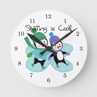 Penguins Skating is Cool Round Clock