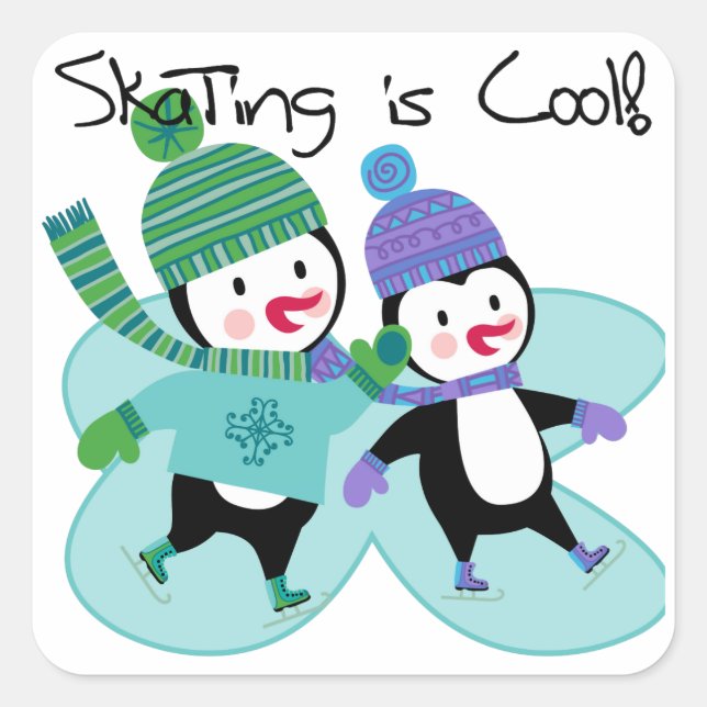 Penguins Skating is Cool Square Sticker (Front)