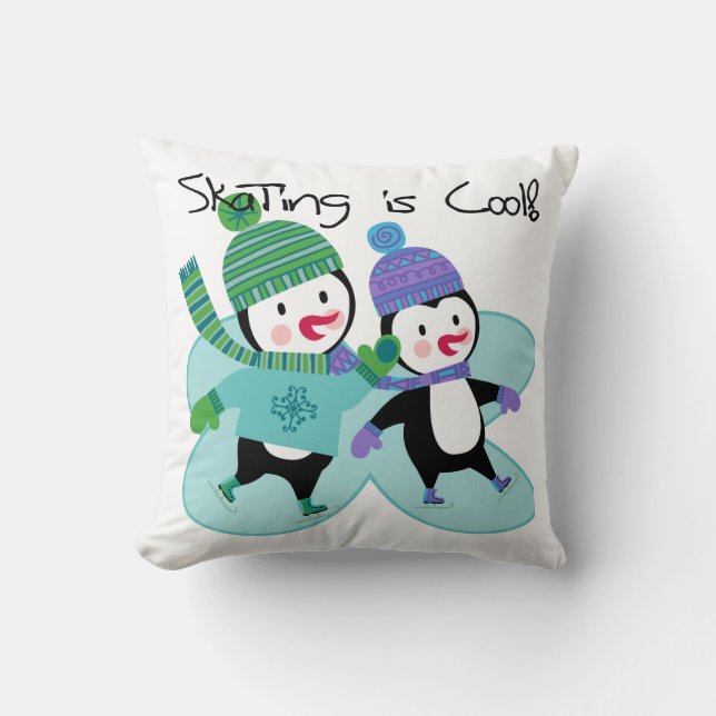 Penguins Skating is Cool Throw Pillow (Front)