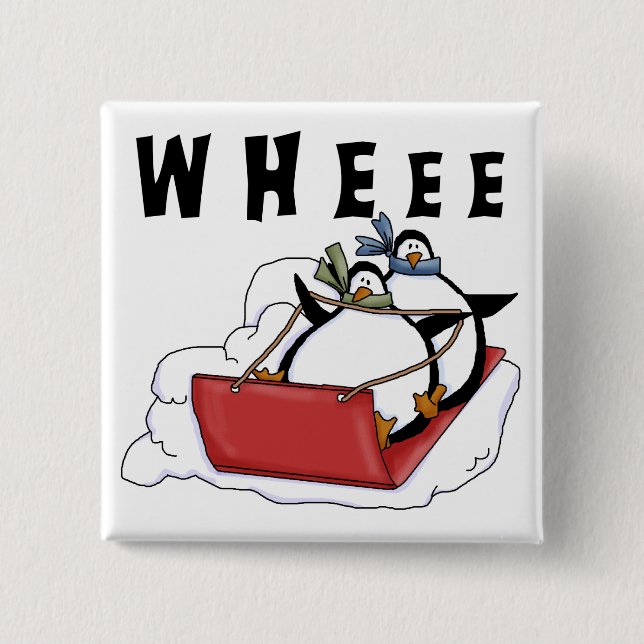 Penguins Sledding Tshirts and Gifts 2 Inch Square Button (Front)