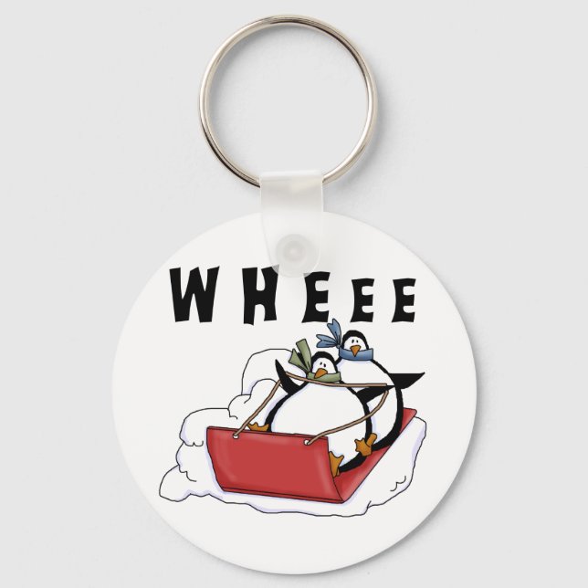 Penguins Sledding Tshirts and Gifts Keychain (Front)