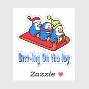 Penguins Sledding Winter Holiday Scene