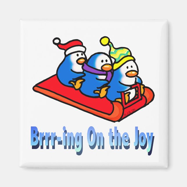 Penguins Sledding Winter Holiday Scene Magnet (Front)
