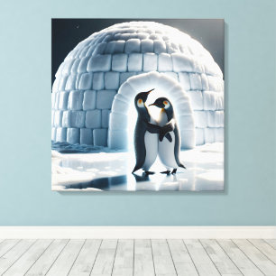 Penguins Slow Dancing By Igloo Canvas Print