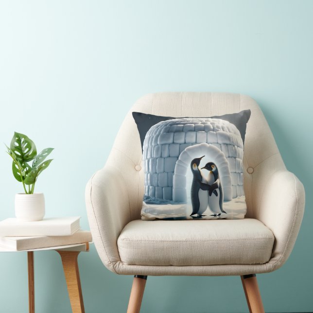 Penguins Slow Dancing By Igloo Throw Pillow (Chair)